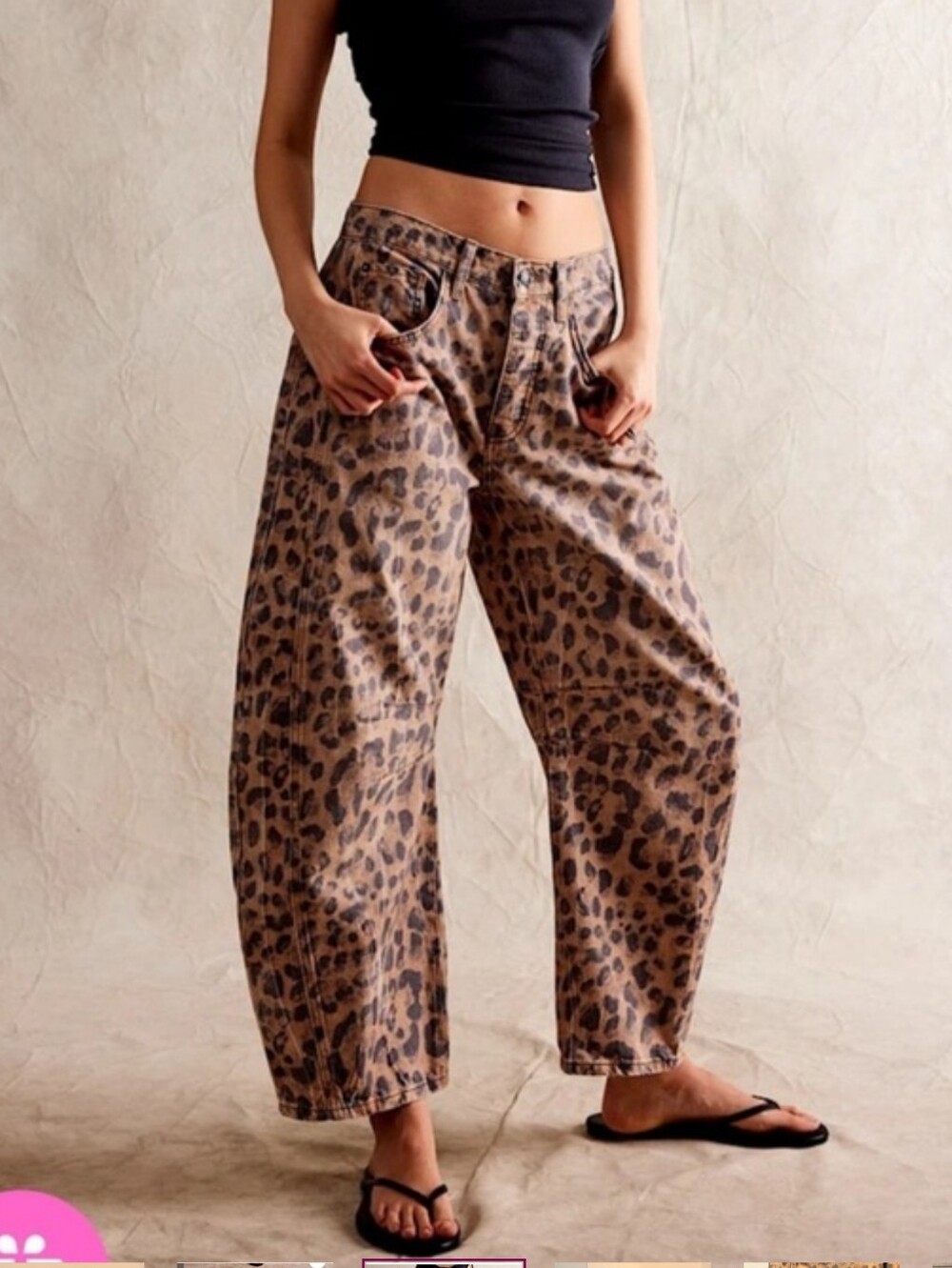 Free People NWT Wide Leg Leopard Print Barrel Cropt Pants in Brown and Black .